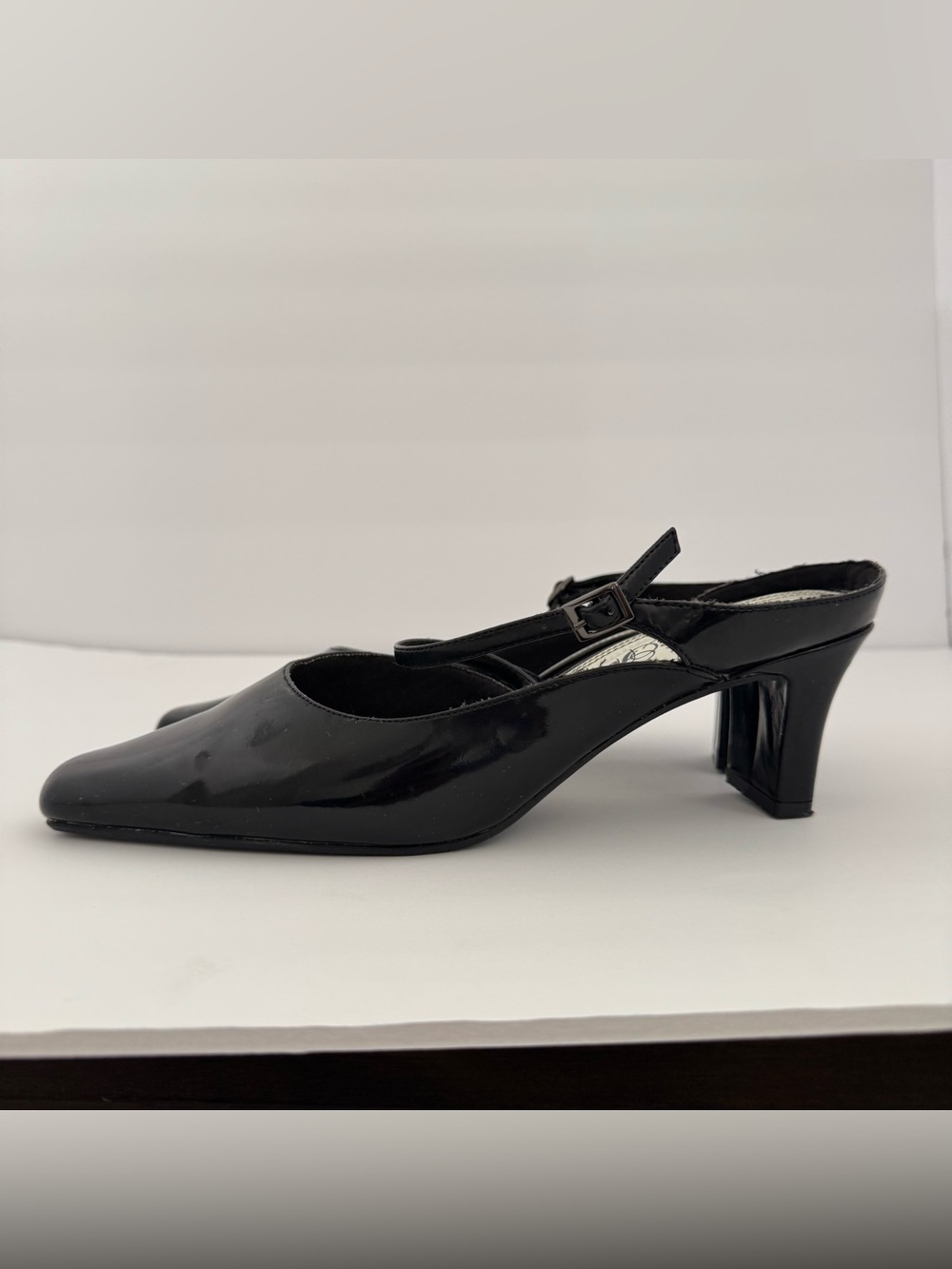 LifeStride Women US 9.5W Black Patent Square Toe Slingback Mary Jane Pumps Heels - Picture 2 of 12
